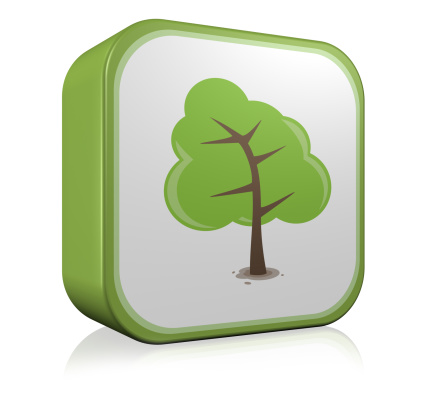 Nature tree green Icon. 3D with reflect.