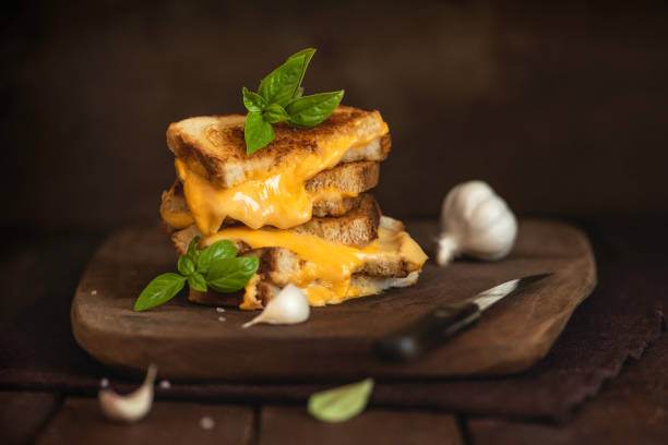 Grilled Cheese Sandwich  On A Woodem Rustic Background