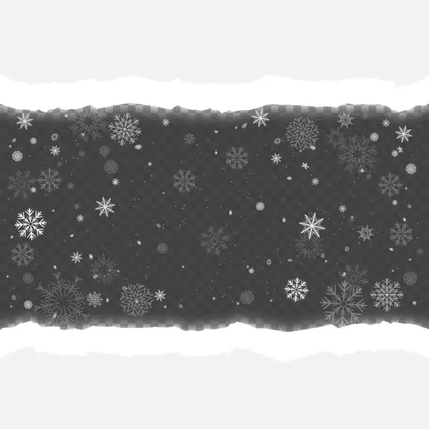 Vector illustration of Christmas torn paper backdrop with falling snow