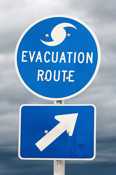 istock Hurricane Evacuation Route Road Sign - Dark Clouds 172751298