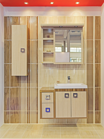 Modern Cabinets in Beige Brown Bathroom Home Interior