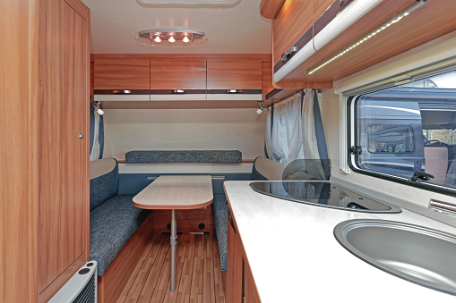 Kitchen Counter and Rear Dining Table in Camping Van Interior