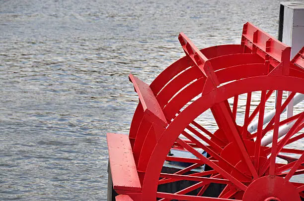 "Paddlewheel on the back of a tourist excursion boat at Savannah, Georgia."