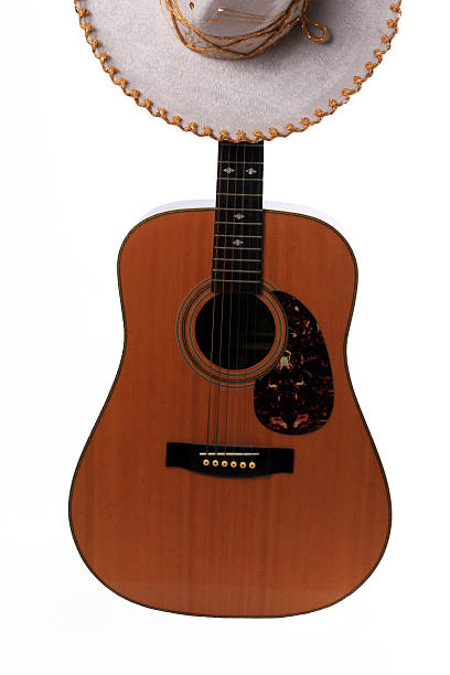 istock Acoustic guitar and sombrero isolated on white background 172752372