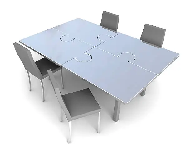 Conceptual dining-table. The table consist of puzzle pieces.