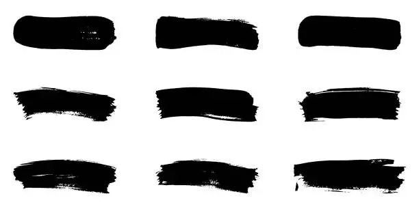 Vector illustration of Brushstroke Grunge Texture Collection. Paint Brush Stroke Set. Abstract Graphic Design Element on White Background. Black Splatter in Square Shape. Paintbrush Splash. Isolated Vector Illustration