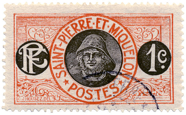 Saint Peter and Miquelon Stamp stock photo