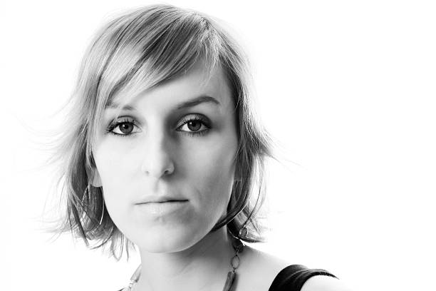 Young woman in black and white.