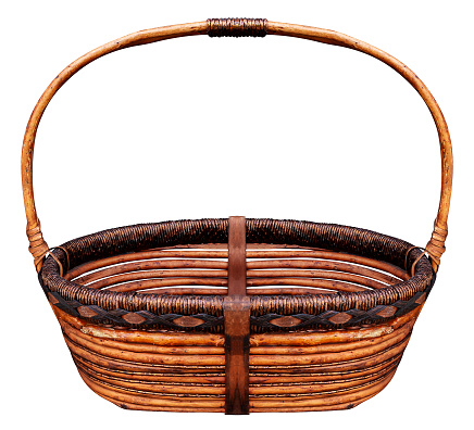 Wooden basket isolated on white background with clipping path