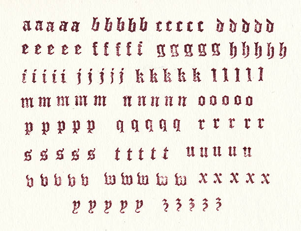 늙음 활판 인쇄 소문자 알파벳-a - z - letterpress gothic style typescript alphabet 뉴스 사진 이미지