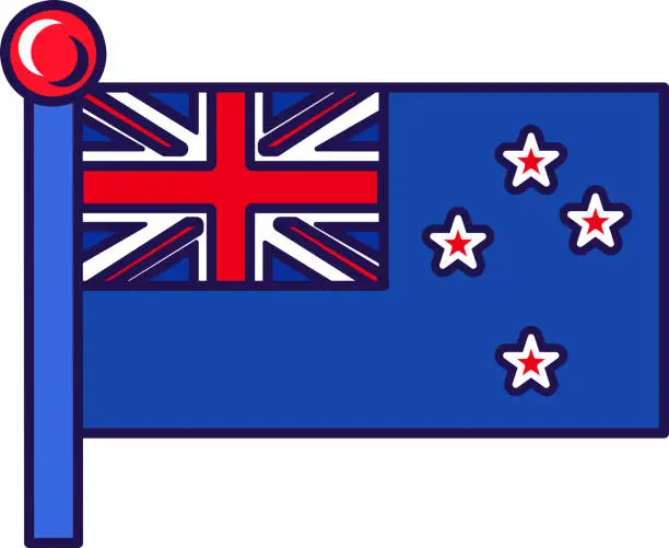 Vector illustration of New zealand country nation flag on flagpole vector