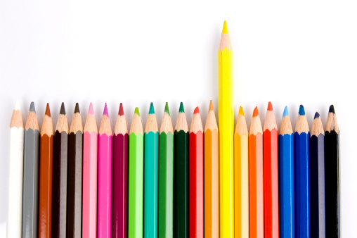 Close up of color pencils with different color,colorful crayons background