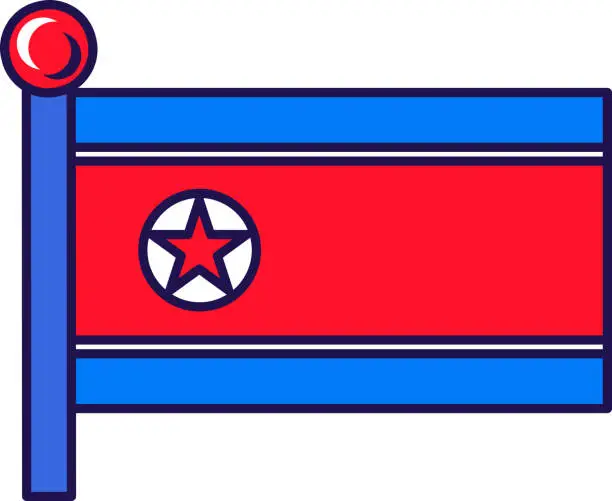 Vector illustration of North korea country nation flag on flagpole vector