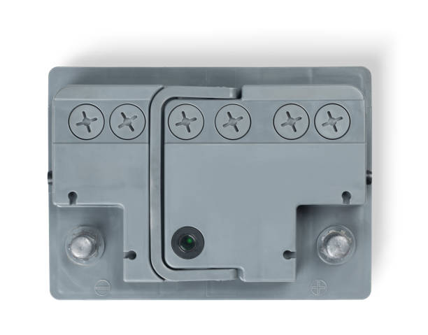 istock Car battery top view, isolated on white background. File contains a path to isolation 1727556767