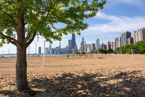 Beach volleyball court on the beach of Lake Michigan, with Chicago in the background
Chicago - Illinois