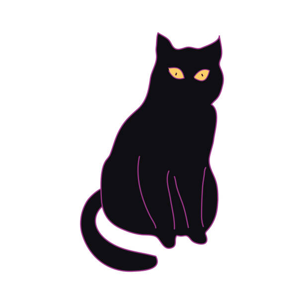 ilustrações, clipart, desenhos animados e ícones de gato preto com olhos amarelos brilhantes. elemento de design para cartões, banners, adesivos para o halloween - silhouette animal black domestic cat