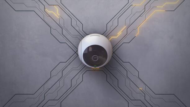istock 3D render circles of data transmission or wireless internet connection with modern CCTV camera 1727560356