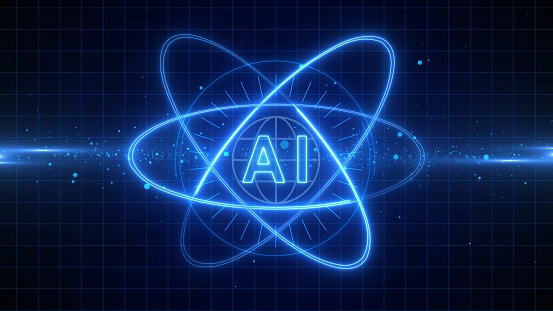 AI artificial intelligence - futuristic science background - AI letters centered in the middle of circles and floating particles - 3D Illustration