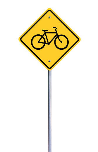 A bike road sign isolated on white