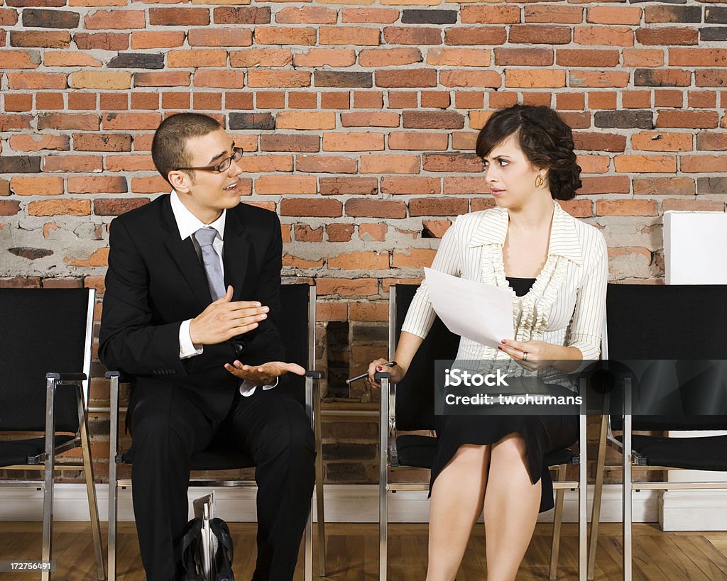Job interview Young man trying to convince an employer to hire him without great success. Concepts; job interview; business relationship; Sales pitch. Businessman Stock Photo