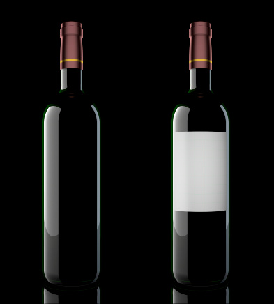 Two wine bottles clipping path. The white label contains a thin green grid that helps to position new art.