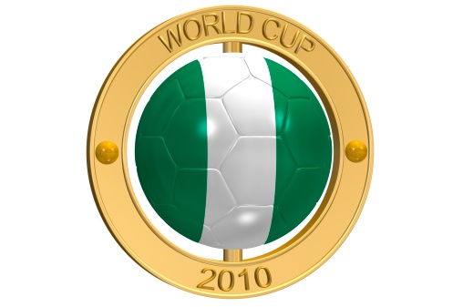 3d ray traced rendering of a golden  World Cup 2010 Football Medallion aa Nigeria