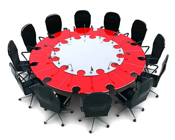 Conceptual conference-table. The table consist of puzzle pieces.