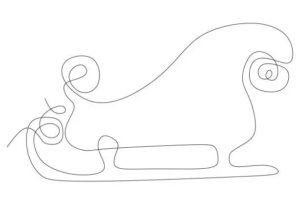 Vector illustration of Santa sleigh one line art. Continuous line drawing of New year holidays, Christmas, traditional, decor, winter carriage, sledge, winter, magic. Design element for Postcard, Banner, Card, Template