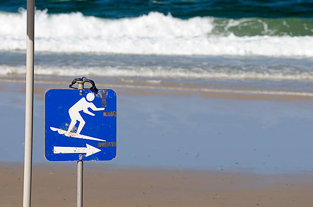 Surf sign "Surf sign at Brunswick Heads Beach, NSW, Australia" brunswick heads nsw stock pictures, royalty-free photos & images