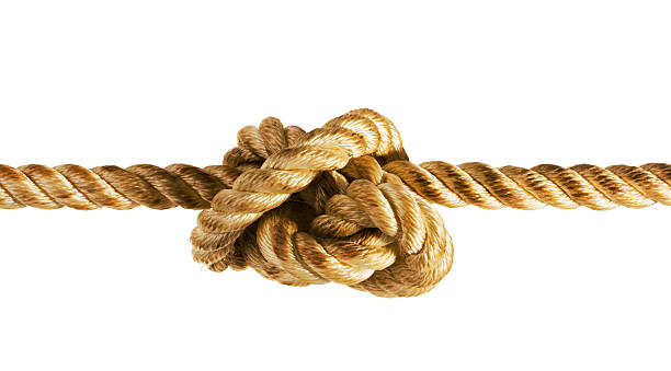 ストレスで結ぶロープストリングの結び目抽出された、または - tied knot rope adversity emotional stress ストックフォトと画像