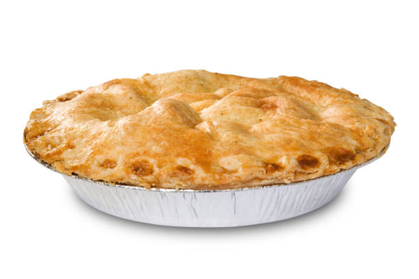 istock Golden apple pie in an aluminum tin on a white background 172758428