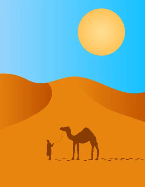 Vector illustration of Nomad with Camel in the Desert