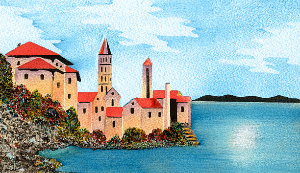 ilustrações de stock, clip art, desenhos animados e ícones de paisagem mediterrânica - backgrounds textured textured effect green