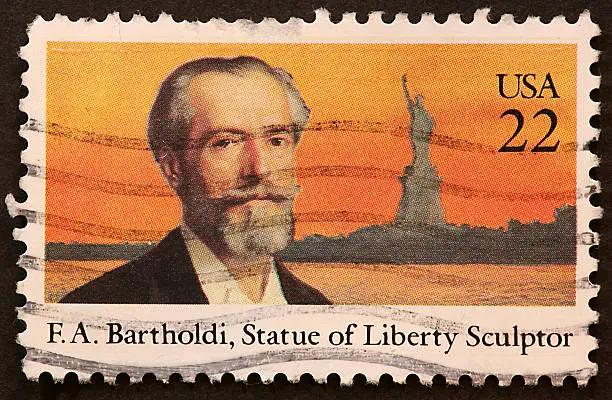 postage stamp honoring FA Bartholdi, sculptor of the Statue of Liberty.