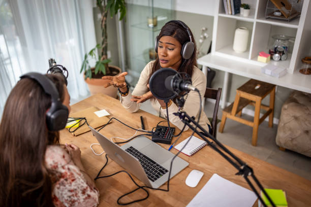 istock Two young women recording podcast 1727590940