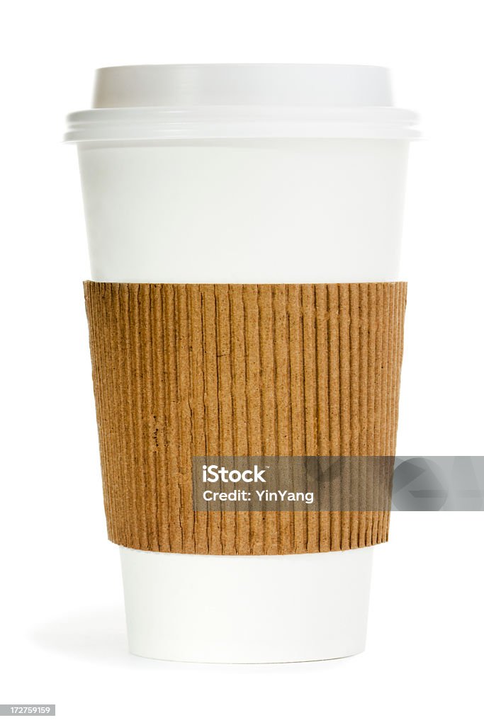 Usa e getta carta tazza con imbottitura di plastica con coperchio su sfondo bianco - Foto stock royalty-free di Bianco