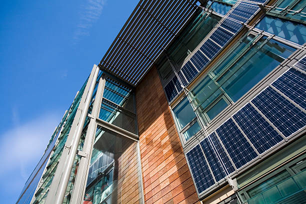 Solar panels on office building. stock photo