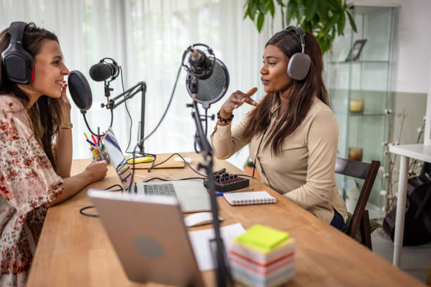 istock Two young women recording podcast 1727598081