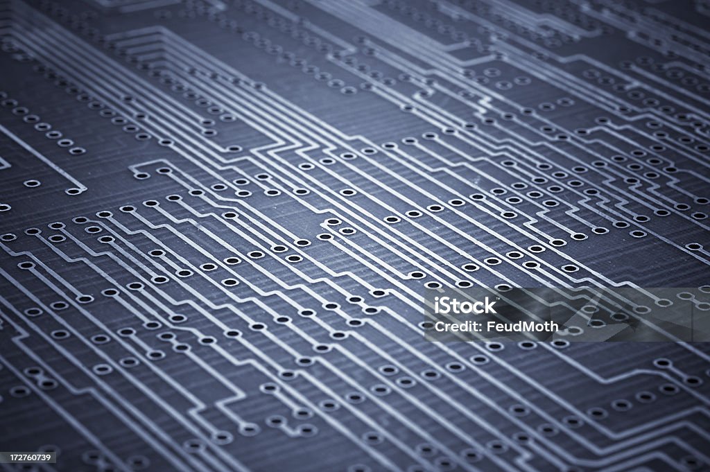 Macro shoot of blank microcircuit board. Technology background Blue Stock Photo