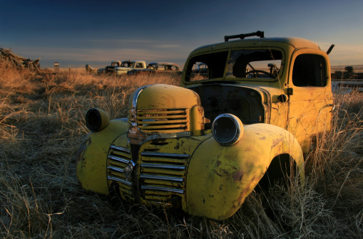 An abandoned truck on the plains.