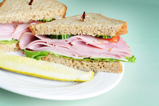 Stacked Ham Sandwich Stock Photo - Download Image Now - Bread, Brown ...