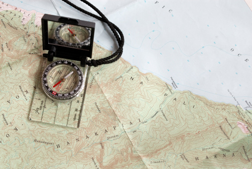 Topo map of the Na Pali Coast and compass