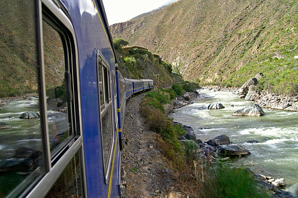 Train next to river in the way to Machu Picchu