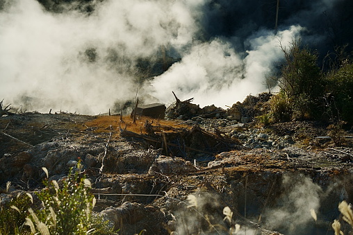 Scenery of fumarole blowing up water vapor