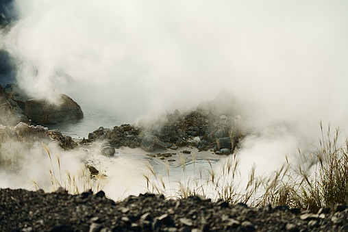 Boiling geothermal heat in a volcanic area