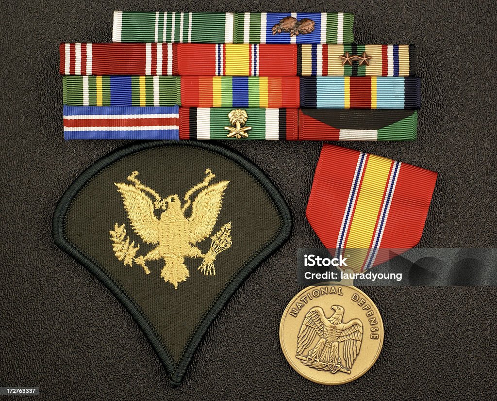 UNITI. Army E4 Rank con nastri e Medaglia - Foto stock royalty-free di Emblema