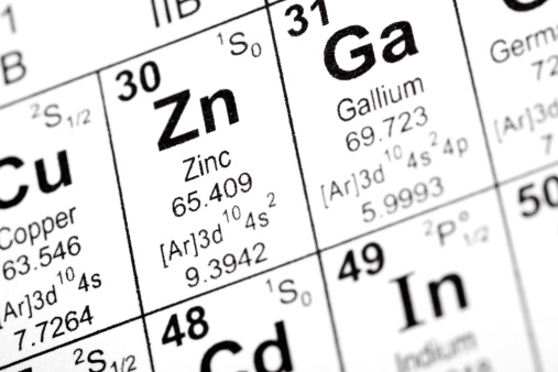 Chemical element symbols for zinc and gallium from the periodic table of the elements. Taken from public domain periodic table from nist.gov. Similar images of other elements are available for viewing in the