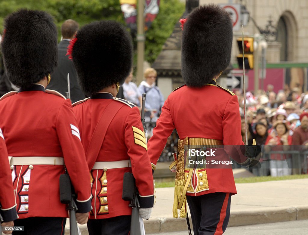 Canada Day Military parade in Ottawa during Canada Day celebration. Ceremonial Honor Guard in traditional British Imperial (XIX century) uniform marching Canada Day Stock Photo