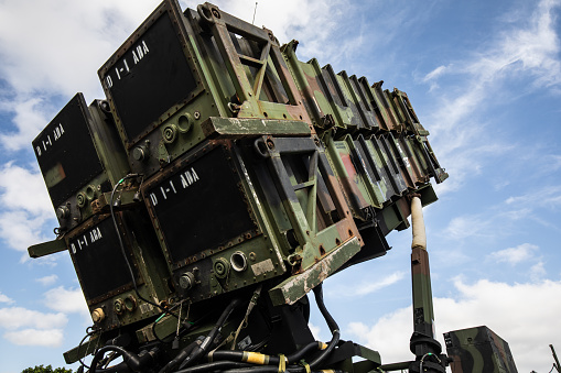 April 20 2018, Okinawa, Japan. The PAC-3 Patriot Missile Defense System on display to the public during an open day at Torii Station Beach in Yomitan Town.