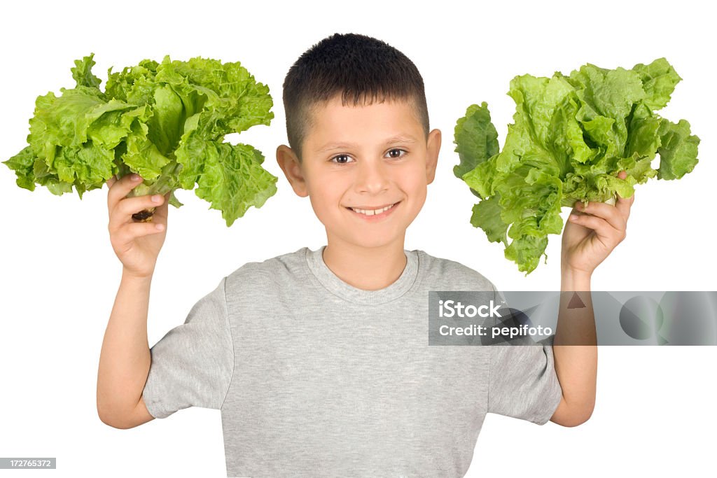 Niño con lechuga - Foto de stock de Alegre libre de derechos